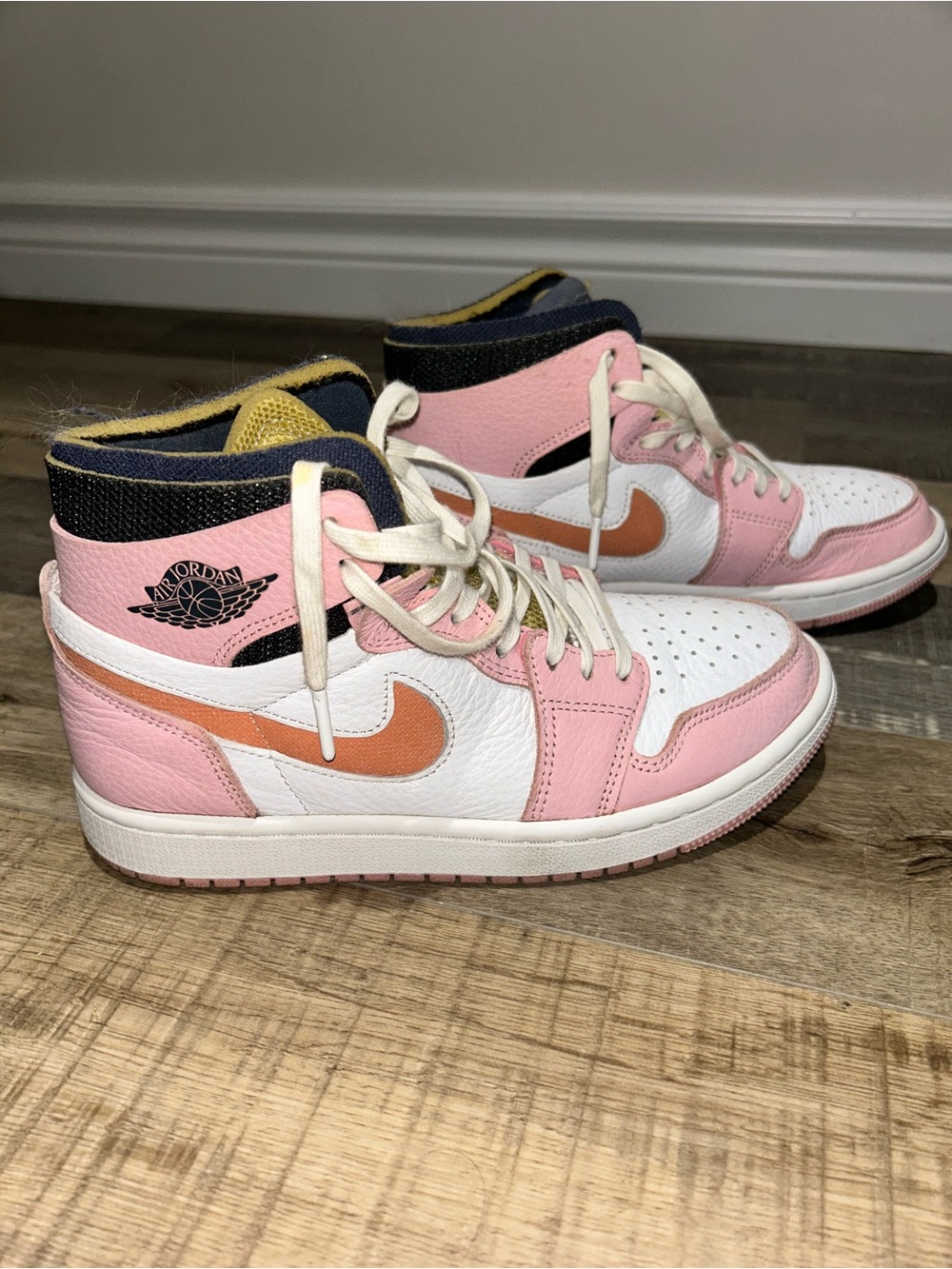 Jordan Women's High Top Sneakers in Pink, White & Orange